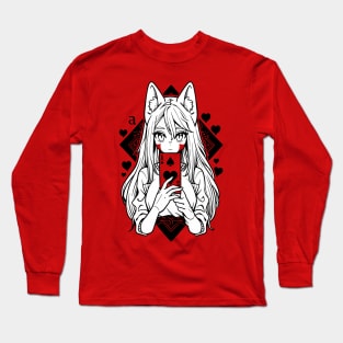 Cat Eared Girl Holding Ace of Heart Card Long Sleeve T-Shirt